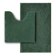 Conjunto de tapetes de banheiro Flotstiga de 2 peças em chenille verde escuro Conjunto de tapetes de banheiro Flotstiga de 2 peças em chenille verde escuro