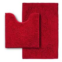 Conjunto de tapetes de banheiro Flotstiga, tapete de banho de chenille de 2 peças, vermelho Conjunto de tapetes de banheiro Flotstiga, tapete de banho de chenille de 2 peças, vermelho