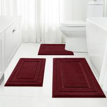 Conjunto de tapetes de banheiro HOMEIDEAS, 3 peças de microfibra vermelha bordô Conjunto de tapetes de banheiro HOMEIDEAS, 3 peças de microfibra vermelha bordô