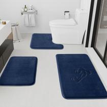 Conjunto de tapetes de banheiro HUXMEYSON, 3 peças, antiderrapantes, Quick Dry Navy Conjunto de tapetes de banheiro HUXMEYSON, 3 peças, antiderrapantes, Quick Dry Navy