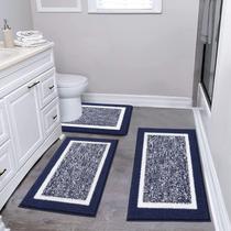 Conjunto de tapetes de banheiro Pauwer, 3 peças, microfibra absorvente, azul marinho Conjunto de tapetes de banheiro Pauwer, 3 peças, microfibra absorvente, azul marinho