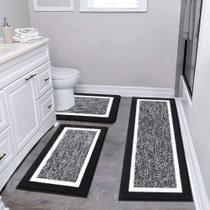 Conjunto de tapetes de banheiro Pauwer de 3 peças de microfibra Shaggy Bath Black Conjunto de tapetes de banheiro Pauwer de 3 peças de microfibra Shaggy Bath Black