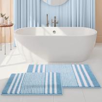 Conjunto de tapetes de banheiro Tindbea Extra Soft Absorbent Chenille Blue