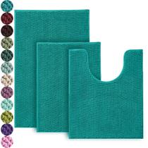Conjunto de tapetes de banheiro Urvoix, antiderrapante, chenille, verde azul-petróleo, 3 unidades Conjunto de tapetes de banheiro Urvoix, antiderrapante, chenille, verde azul-petróleo, 3 unidades