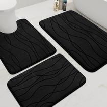 Conjunto de tapetes de banheiro YIHOUSE Memory Foam Black 3 peças Conjunto de tapetes de banheiro YIHOUSE Memory Foam Black 3 peças