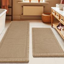 Conjunto de tapetes de banho IM HOME Waffle, 2 peças, absorvente, antiderrapante, bege