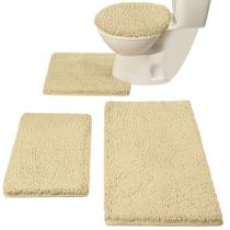 Conjunto de tapetes de banho Madeals de 4 peças com tampa de vaso sanitário bege