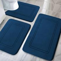 Conjunto de tapetes de banho YIHOUSE Memory Foam, antiderrapante, azul escuro, 3 peças Conjunto de tapetes de banho YIHOUSE Memory Foam, antiderrapante, azul escuro, 3 peças