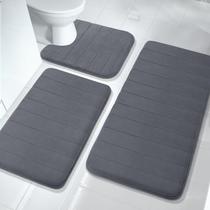 Conjunto de tapetes de banho Yimobra Memory Foam 3 peças cinza escuro Conjunto de tapetes de banho Yimobra Memory Foam 3 peças cinza escuro