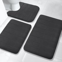 Conjunto de tapetes de banho Yimobra Memory Foam 3 peças pretas Conjunto de tapetes de banho Yimobra Memory Foam 3 peças pretas