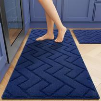 Conjunto de tapetes de cozinha hicorfe superabsorvente antiderrapante azul marinho