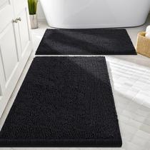 Conjunto de Tapetes para Banheiro Smiry 2 Peças Antiderrapante Preto 76 x 51 cm