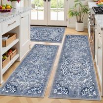 Conjunto de Tapetes para Cozinha Ileading 3 Peças Antiderrapante Azul Passadeira