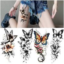 Conjunto de Tatuagens Temporárias Borboleta e Flor à Prova d'Água 4 Peças