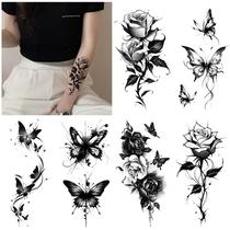 Conjunto de Tatuagens Temporárias Borboleta e Rosa Preta 6 Peças