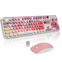 Conjunto de teclado e mouse sem fio FOPETT branco colorido Conjunto de teclado e mouse sem fio FOPETT branco colorido