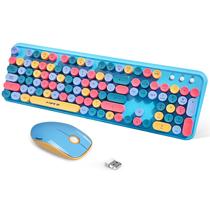 Conjunto de teclado e mouse sem fio FOPETT em tamanho real, cor azul Conjunto de teclado e mouse sem fio FOPETT em tamanho real, cor azul