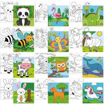 Conjunto de tela de animais pré-impresso Sherr, 12 peças, 20x20 cm Conjunto de tela de animais pré-impresso Sherr, 12 peças, 20x20 cm