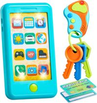 Conjunto de telefone de brinquedo JOYIN Pretend Toddler Play Phone com chaveiro azul