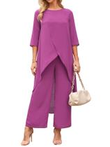 Conjunto de terninho de chiffon de 2 peças Seta T feminino roxo tamanho S Conjunto de terninho de chiffon de 2 peças Seta T feminino roxo tamanho S