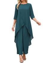Conjunto de terninho de chiffon de 2 peças Seta T feminino verde escuro pequeno Conjunto de terninho de chiffon de 2 peças Seta T feminino verde escuro pequeno