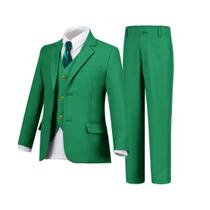 Conjunto de terno formal de poliéster verde Aowdoy de 4 peças para menino tamanho 10 Conjunto de terno formal de poliéster verde Aowdoy de 4 peças para menino tamanho 10
