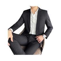 Conjunto De Terno Slim Fit Masculino De Duas Peças Com Listras, Calças E Jaqueta Para Negócios E