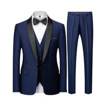 Conjunto De Terno Slim Fit Masculino Preto De Tamanho Grande Com Três Peças Para Casamento De