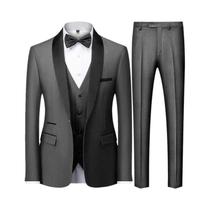Conjunto De Terno Slim Fit Masculino Preto De Tamanho Grande Com Três Peças Para Casamento De