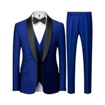 Conjunto De Terno Slim Fit Masculino Preto De Tamanho Grande Com Três Peças Para Casamento De