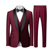 Conjunto De Terno Slim Fit Masculino Preto De Tamanho Grande Com Três Peças Para Casamento De