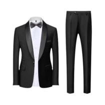 Conjunto De Terno Slim Fit Masculino Preto De Tamanho Grande Com Três Peças Para Casamento De