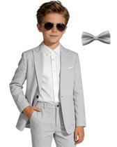 Conjunto de Terno Slim Fit para Meninos Trasign, Linho Cinza Claro, Tamanho 18