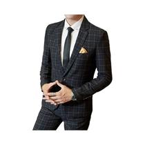 Conjunto De Terno Xadrez Casual Masculino Duas Peças M-5XL Sem Necessidade De Passar Roupa Ajuste