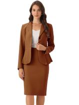 Conjunto de ternos Allegra K, blazer e saia lápis para mulheres, marrom, GG