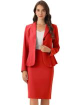 Conjunto de ternos Allegra K, blazer e saia lápis para mulheres, vermelho Conjunto de ternos Allegra K, blazer e saia lápis para mulheres, vermelho