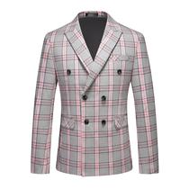 Conjunto de ternos MOGU, casaco esportivo xadrez masculino Slim Fit, rosa, cinza
