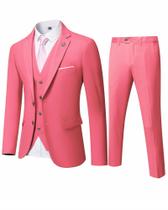 Conjunto de ternos MY'S masculino, 3 peças, ajuste justo, 2 botões, rosa para casamento Conjunto de ternos MY'S masculino, 3 peças, ajuste justo, 2 botões, rosa para casamento
