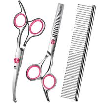 Conjunto de tesouras para cuidar de cães Wikdey Pink com ponta redonda de segurança Conjunto de tesouras para cuidar de cães Wikdey Pink com ponta redonda de segurança