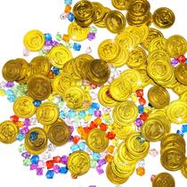 Conjunto de Tesouro Pirata Keromtein 250 peças com moedas douradas e gemas Conjunto de Tesouro Pirata Keromtein 250 peças com moedas douradas e gemas