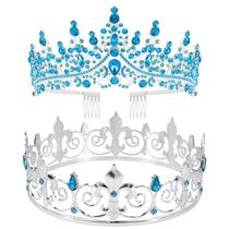 Conjunto de tiara Crown VELSCRUN para homens e mulheres com strass de liga azul