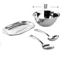 Conjunto de Tigela Bandeja Concha e Colher de Inox Conjunto de Tigela Bandeja Concha e Colher de Inox