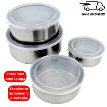 Conjunto De Tigelas Aço Inox 4 Peças Potes Bowl com Tampa para Molhos Saladas Grãos Alimentos Jogo Pote Tigela Inox - Clink