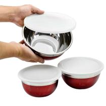 Conjunto de Tigelas Bowl Potes Inox Kit com 3 peças vermelho - Wincy Conjunto de Tigelas Bowl Potes Inox Kit com 3 peças vermelho - Wincy