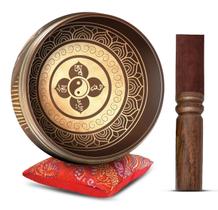 Conjunto de tigelas de canto tibetano Himalayan Bazaar de 10 cm com almofada e martelo
