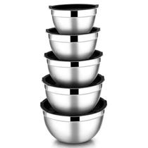 Conjunto de tigelas de cozinha em aço inoxidável com tampas, 5 unidades de 1,5 a 4,5 L