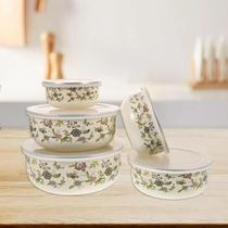 Conjunto De Tigelas De Mistura Com Padrão Floral Em Esmalte 5 Peças Superfície Lisa Tigelas Redondas
