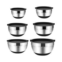 Conjunto De Tigelas De Mistura Em Aço Inoxidável Com Tampas E Bases Antiderrapantes Para Cozinha E