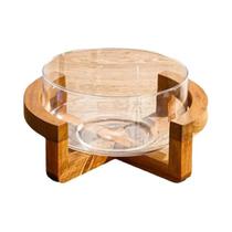 Conjunto De Tigelas De Salada De Vidro De Luxo Leve Com Base De Madeira, Elegante Tigela De Frutas,
