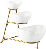 Conjunto de tigelas de servir Gomakren, oval de 3 camadas, com prateleira dobrável
